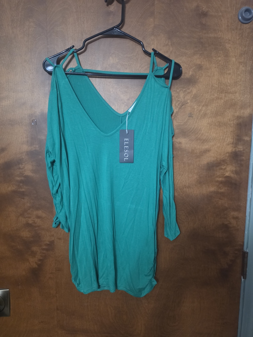 Teal Cold-Shoulder V-Neck Tunic Top